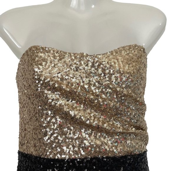 C. Luce Sequined Strapless Gold & Black Dress Size Medium - Picture 3 of 16